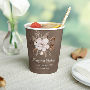 Gobelets En Papier Blanc Floral Neutre Automne 90e anniversaire