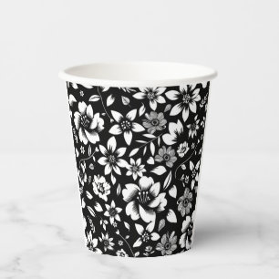 Gobelets En Papier Blanc noir Feuilles floraux modernes soufflant