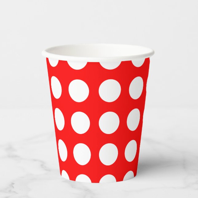 Gobelets En Papier Blanc sur rouge grand format Pois horizontaux (Recto)
