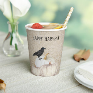 Gobelets En Papier Blancs Citrouille Happy Harvest