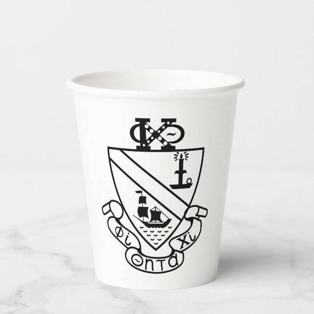 Gobelets En Papier Blason de Phi Chi Theta | N&B (Recto)