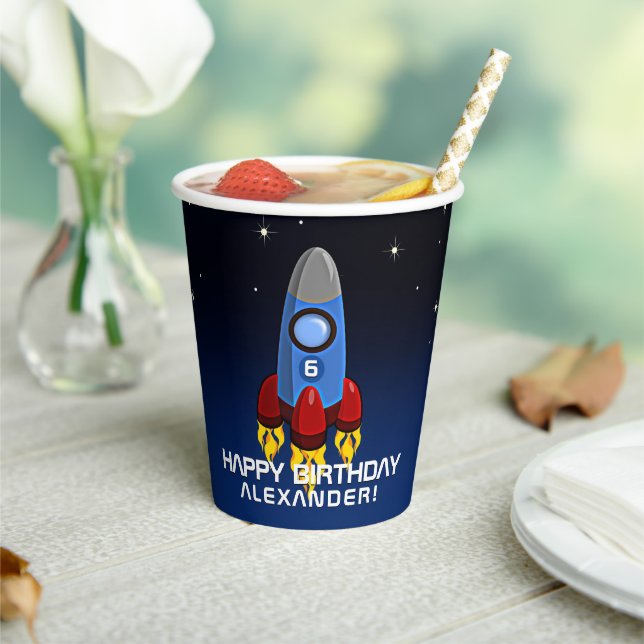 Gobelets En Papier Blast Off Rocket Ship Anniversaire (Insitu)