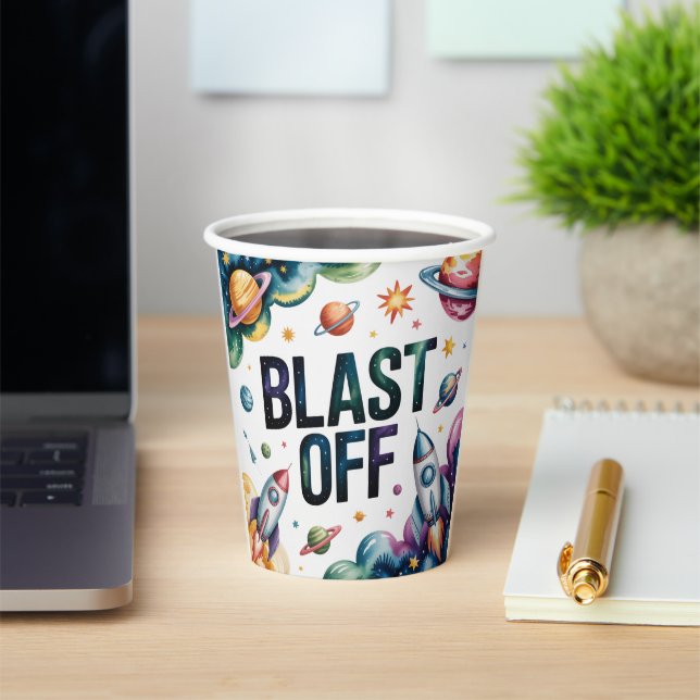 Gobelets En Papier Blast Off Space Boy Astronaut fête d'anniversaire (Insitu)
