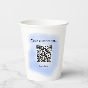Gobelets En Papier bleu aquarelle QR code scan ajouter texte personna