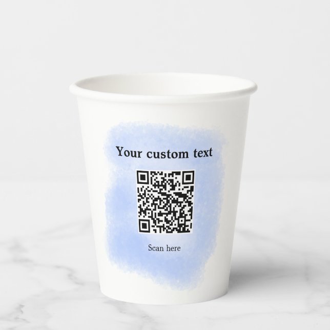 Gobelets En Papier bleu aquarelle QR code scan ajouter texte personna (Recto)