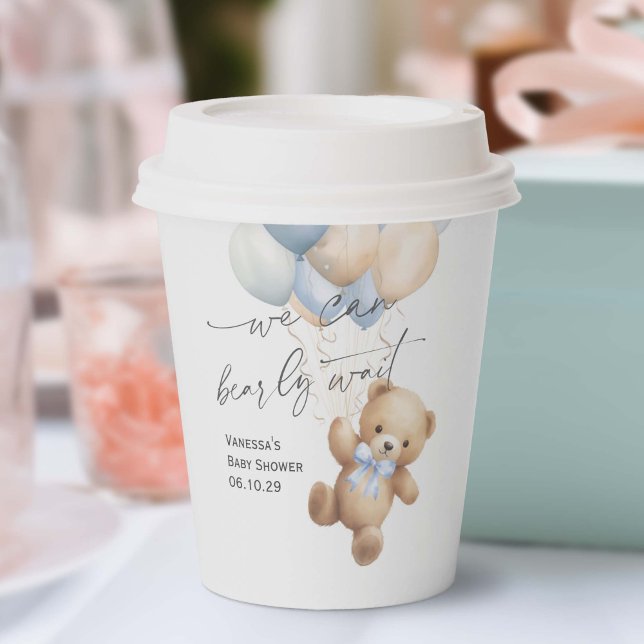 Gobelets En Papier Bleu attendre simple moderne bébé garçon douche (Blue Bearly Wait, baby boy shower paper cup.)