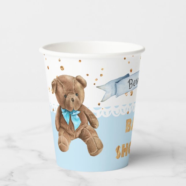 Gobelets En Papier Bleu Baby shower Ours en Teddy Bleu Garçon Cups en (Recto)
