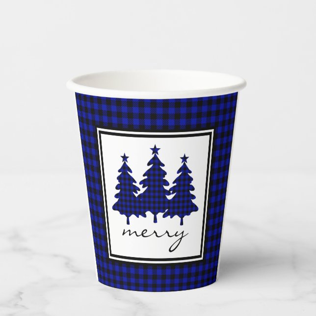 Gobelets En Papier Bleu Buffalo Check Pine Trees Papier Cups (Recto)