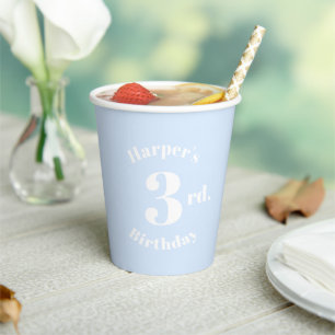 Gobelets En Papier Bleu clair anniversaire Nom et numéro personnalisé