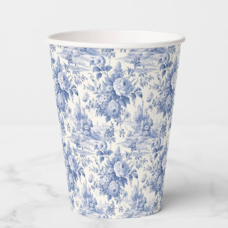 Gobelets En Papier Bleu de toile à fleurs