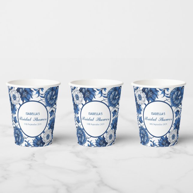 Gobelets En Papier bleu et blanc Chinoiserie antique Pattern mariage  (Multi)