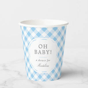 Gobelets En Papier Bleu et blanc En vichy Motif Oh Baby Boy Douche