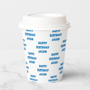 Gobelets En Papier Bleu et blanc Joyeux Anniversaire Nom de l'enfant
