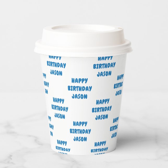 Gobelets En Papier Bleu et blanc Joyeux Anniversaire Nom de l'enfant (Recto)