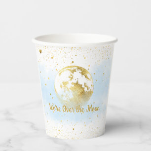 Gobelets En Papier Bleu et or sur le Baby shower de la Lune