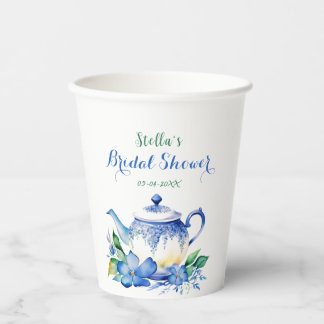 Gobelets En Papier Bleu floral et blanc floral vintage bleu