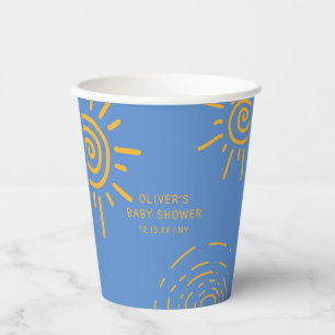 Gobelets En Papier Bleu Jaune Retro Ray Of Sunshine Baby shower