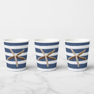 Gobelets En Papier Bleu marine et blanc Grandes étoiles de mer