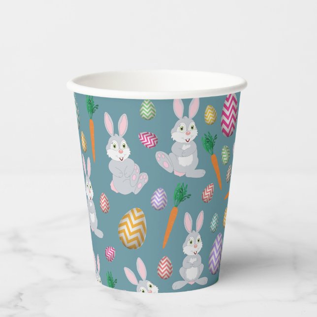 Gobelets En Papier Bleu mignon lapin lapin Motif (Recto)