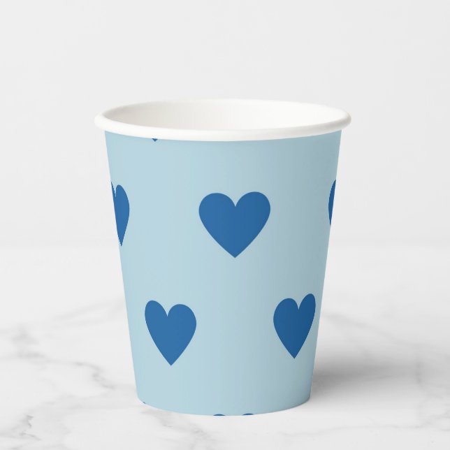 Gobelets En Papier Bleu mignon simple Motif de coeur (Recto)
