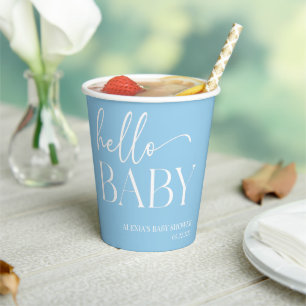 Gobelets En Papier Bleu minimaliste Hello Baby shower bébé