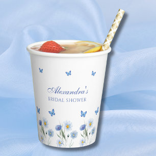Gobelets En Papier Bleu papillon Floral Fleur sauvage Fête des mariée