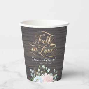 Gobelets En Papier Bleu Poussiéreux et Floral Rustique Rose Tombez am