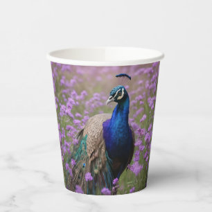 Gobelets En Papier Bleu Royal : Paon Bleu Dans Champ De Lavande