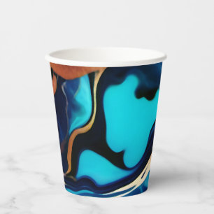 Gobelets En Papier Bleu tendance en or faux marbre