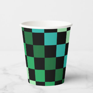 Gobelets En Papier Bleu vert À damiers En vichy Motif