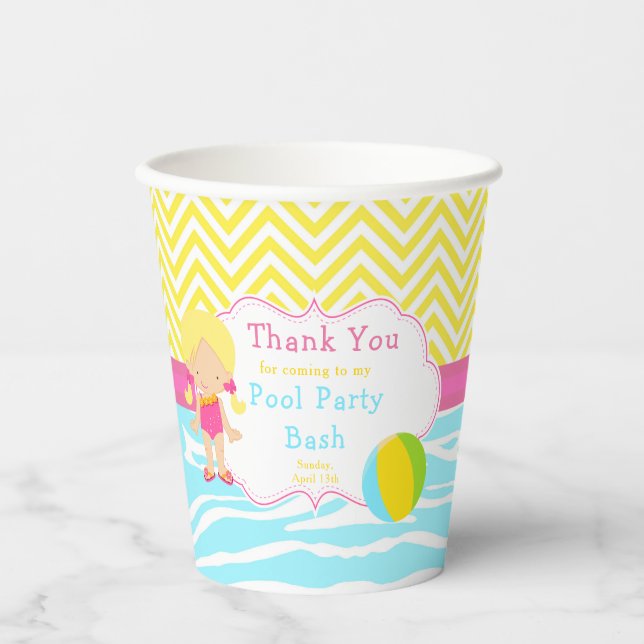 Gobelets En Papier Blonde Girl Pool Party Bash Party (Recto)