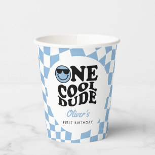 Gobelets En Papier Blue À damiers Smile Un Cool Dude 1er anniversaire