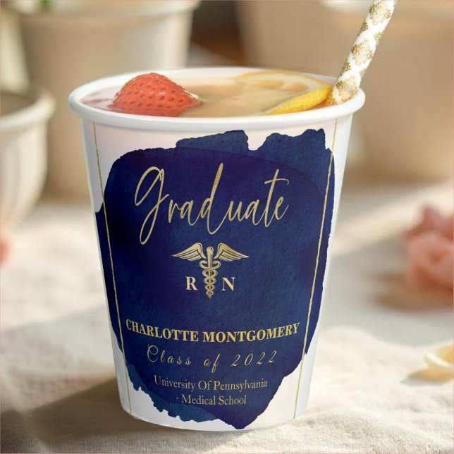 Gobelets En Papier Blue Abstrait Nurse Médicale Caduceus Graduation (Créateur téléchargé)