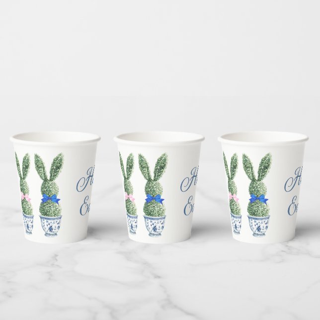 Gobelets En Papier Blue and White Chinoiserie With Rabbit Topiaries (Multi)