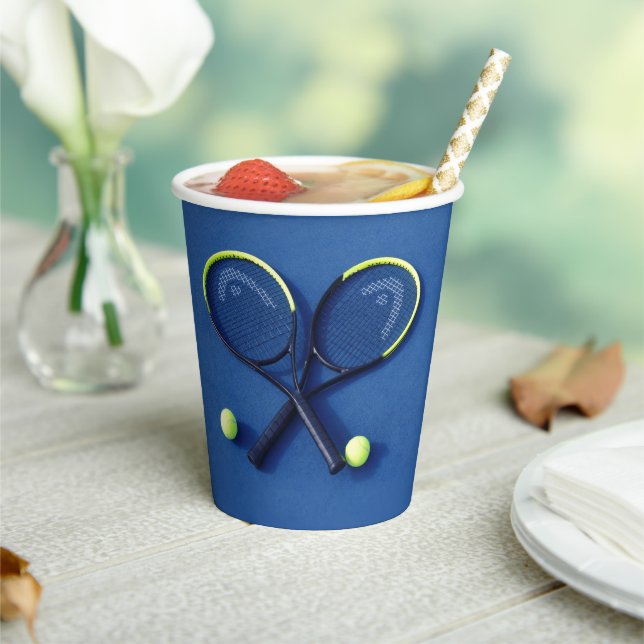 Gobelets En Papier Blue Anniversaire Raquettes et Balls Tennis (Insitu)
