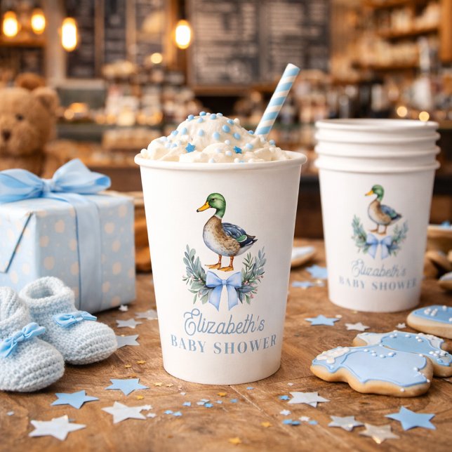 Gobelets En Papier Blue Baby Boy Mallard Duck Baby shower (Blue Baby Boy Mallard Duck Baby Shower Paper Cups)