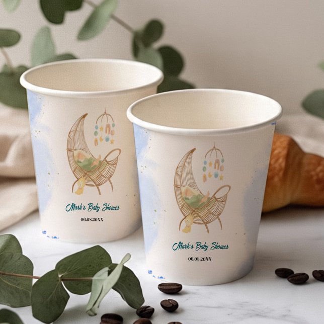 Gobelets En Papier Blue Baby Shower Paper Cups – Custom Baby Name  (Créateur téléchargé)