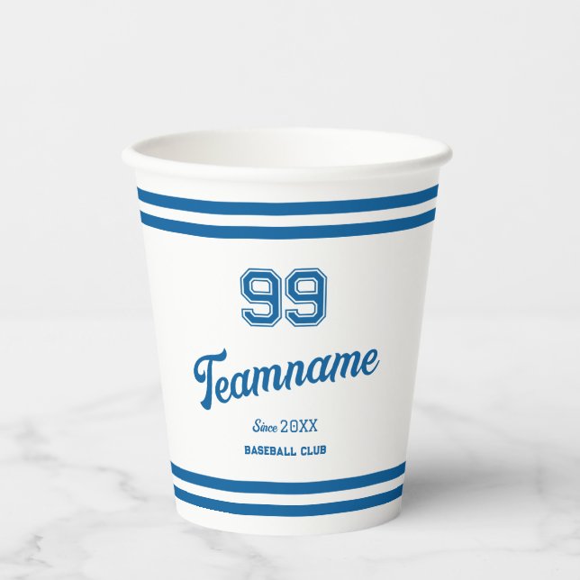 Gobelets En Papier Blue Baseball Club Custom Player Numéro & TeamName (Recto)