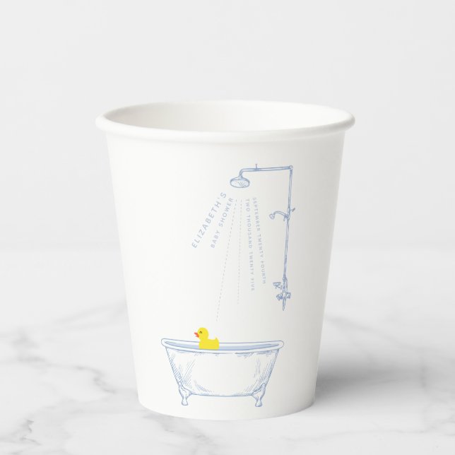 Gobelets En Papier Blue Bathtub Yellow Duck Baby Shower Welcome (Recto)