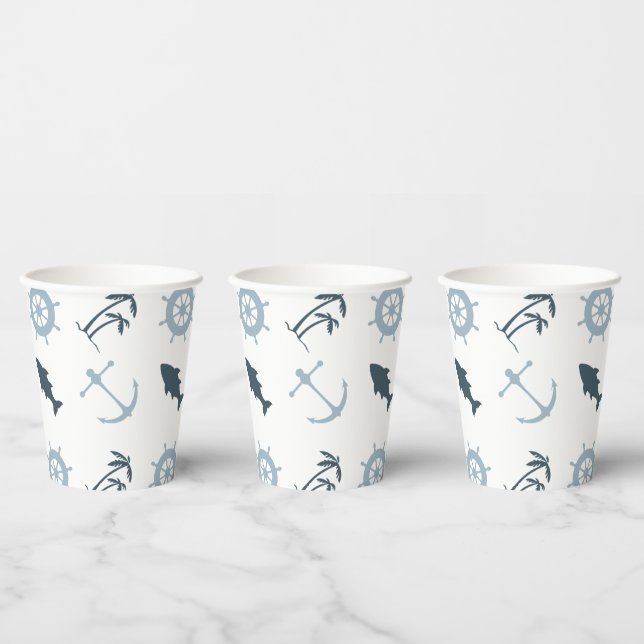 Gobelets En Papier Blue Beach Ancres Palm Trees (Multi)