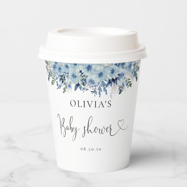 Gobelets En Papier Blue Boho Floral Baby shower Paper Cup (Recto)