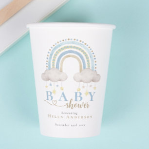 Gobelets En Papier Blue Boho Watercolor Rainbow Boy Baby shower