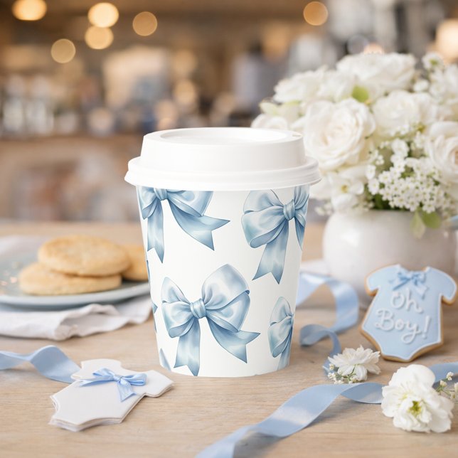 Gobelets En Papier Blue Bow Baby Boy Elegant Baby Shower  (Blue Bow Baby Boy Elegant Baby Shower Paper Cups)