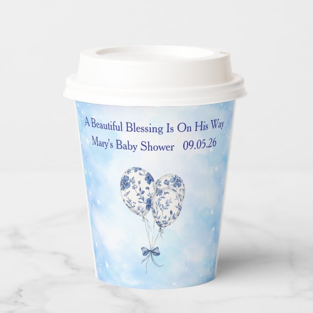 Gobelets En Papier Blue Chinoiserie Baby Shower Tableware Set (Recto)