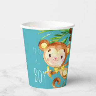 Gobelets En Papier Blue Cute Monkey Baby Boy Faire-part