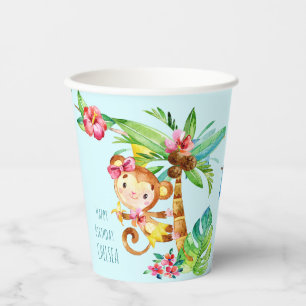 Gobelets En Papier Blue Cute Monkey Personnalisé Joyeux anniversaire
