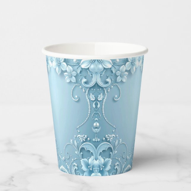 Gobelets En Papier Blue Decorative Floral Paper Cups (Gauche)