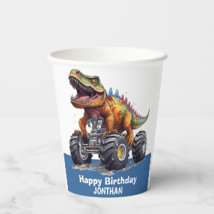 Gobelets En Papier Blue Dinosaur T-Rex Monster Truck thème