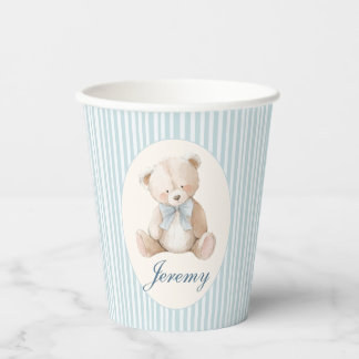 Gobelets En Papier Blue Elegant Teddy Bear Baby's Birthday Paper Cups