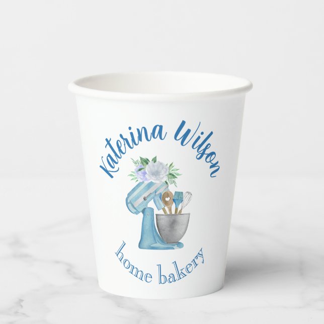 Gobelets En Papier  Blue Flower Mixer Small Bakery Logo Brand (Recto)